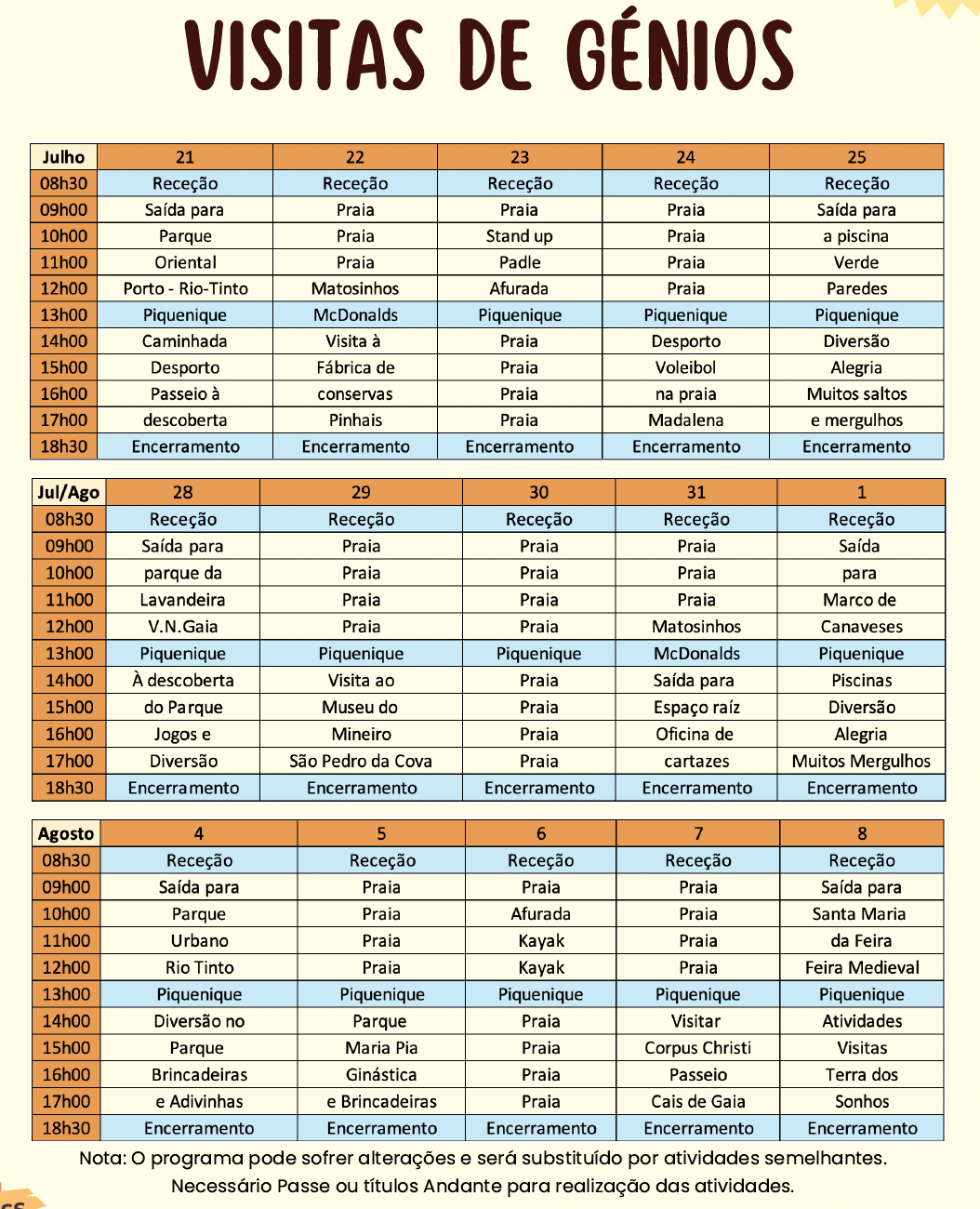 Programa ATL Férias Gaia Julho 2025